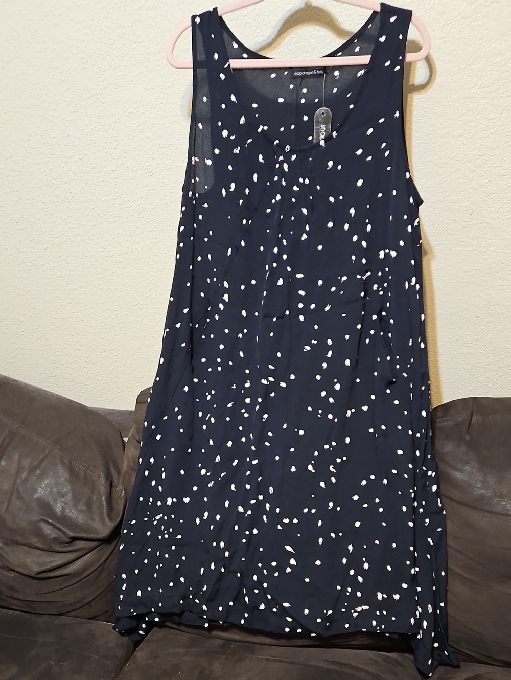 Sleeveless Navy Midi Dress with White Dot Print